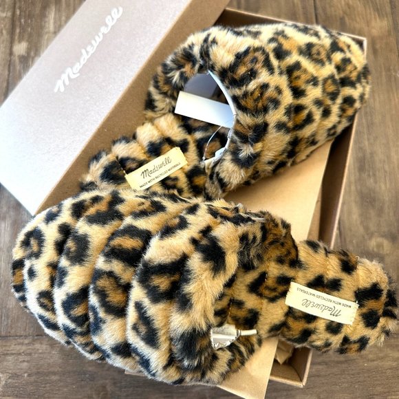 Madewell Women's NEW Quilted Scuff Slippers in Leopard Recycled Faux Fur… - Picture 1 of 7